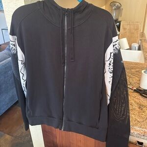 ALO Yoga Black with White and Mesh Details Zip-Up Jacket - Medium